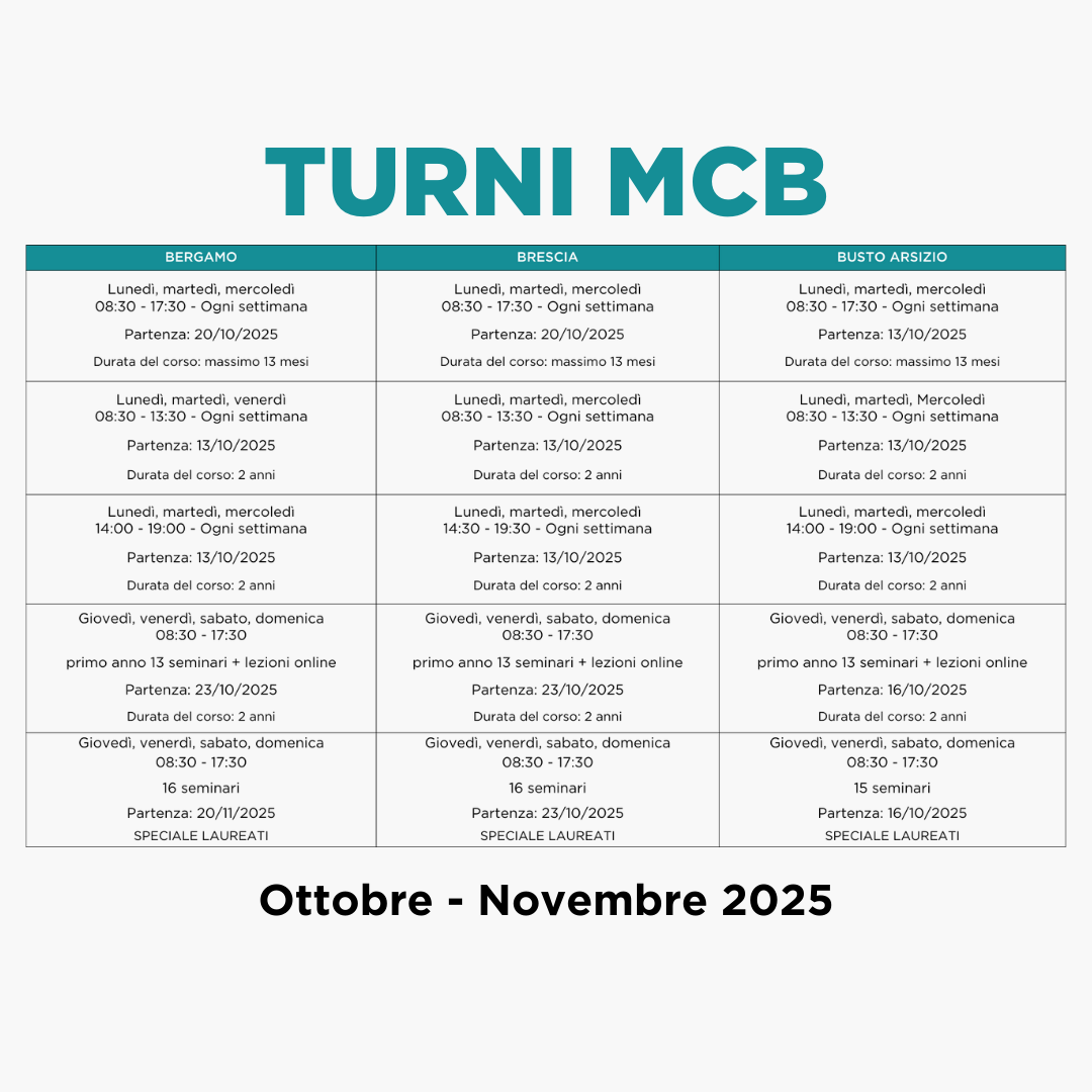 Nuovi turni MCB in partenza tra ottobre e novembre 2025!